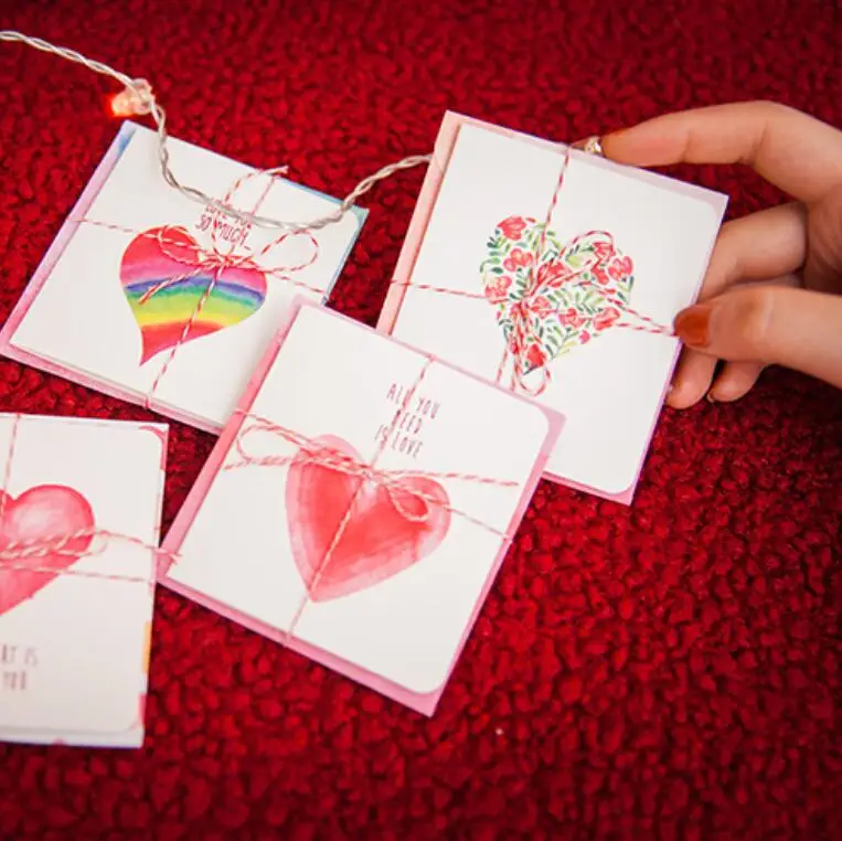 2 упаковки/партия, милый романтический мини-открытка, комплект+ конверт+ веревка, Самодельные открытки для студентов на Рождество, фестиваль, подарки для детей