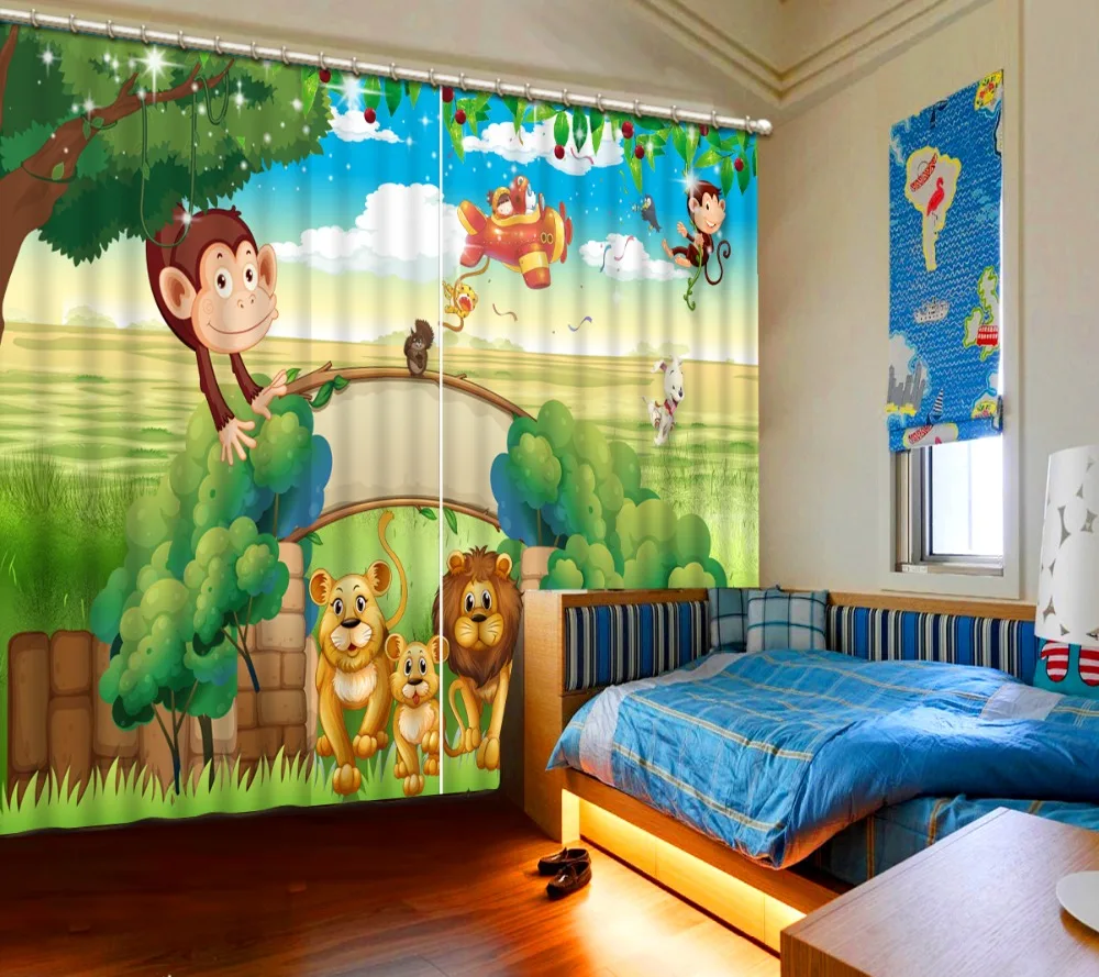 

Custom Shade Fabric Window Curtain bed room Photo Printing Blackout 3D Curtains Child's room Cartoon zoo Decorative Paintings