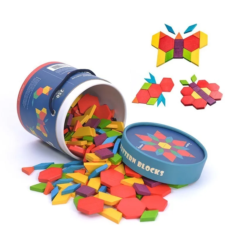 

250pcs Wooden Blocks Montessori Geometry Cognition Colorful Flowers Puzzle Blocks Educational Toys Games Kids