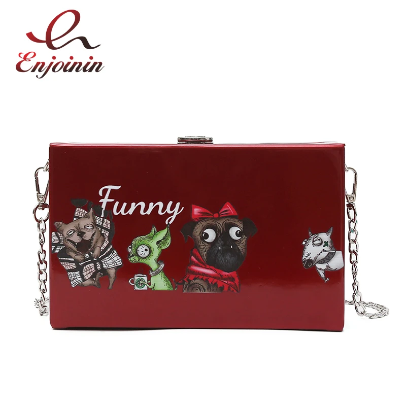 

Fashion Fun Cartoon Animal Pattern Patent Leather Box Design Casual Ladies Clutch Bag Shoulder Bag Handbag Mini Messenger Bag