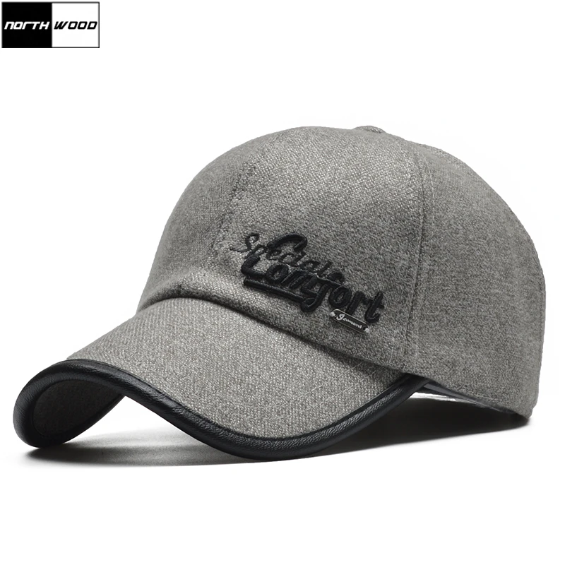 

[NORTHWOOD] High Quality Winter Baseball Cap Men Gorras Snapback Hat With Earflaps Wool Casquette Homme Winter Trucker Cap