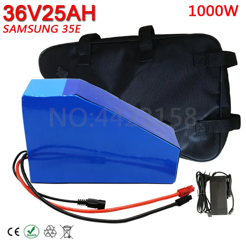 Top EU Free Tax 1000W 36V 25AH Electric Bike Battery 36 V 24.5AH Lithium Scooter Battery use SAMSUNG 35E cell 30A BMS 42V 2A Charger 1