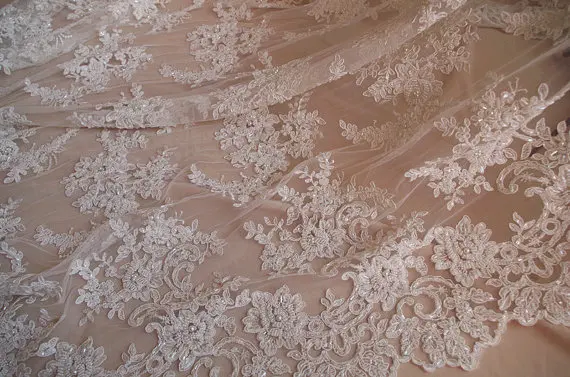 1 ярд бисера Свадебное платье с вышивкой ткани, Свадебный шнур кружевной ткани, супер Великолепная кружевная ткань, DZF005