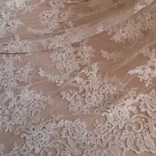 1 ярд бисера Свадебное платье с вышивкой ткани, Свадебный шнур кружевной ткани, супер Великолепная кружевная ткань, DZF005