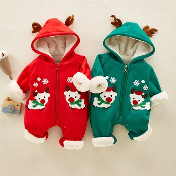 

Newborn Baby Warm Romper Winter Thick Hooded Rompers Newborn Boys Girls Jumpsuit Christmas Deer Outwear Infantil clothing