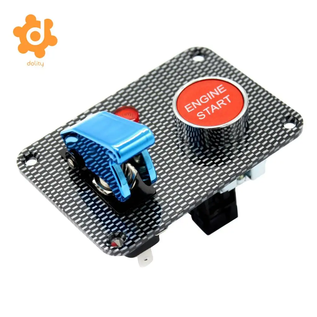 dolity Car Marine Boat RV Start Push Button + Toggle Switch with Blue Cover Panel