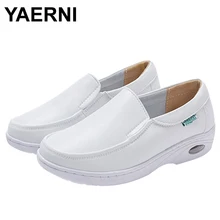 YAERNI Air Cushion White Nurse Shoes Winter Flats Platform Sneakers Warm Moccasins with Fur Slip on Loafers Cotton Shoes