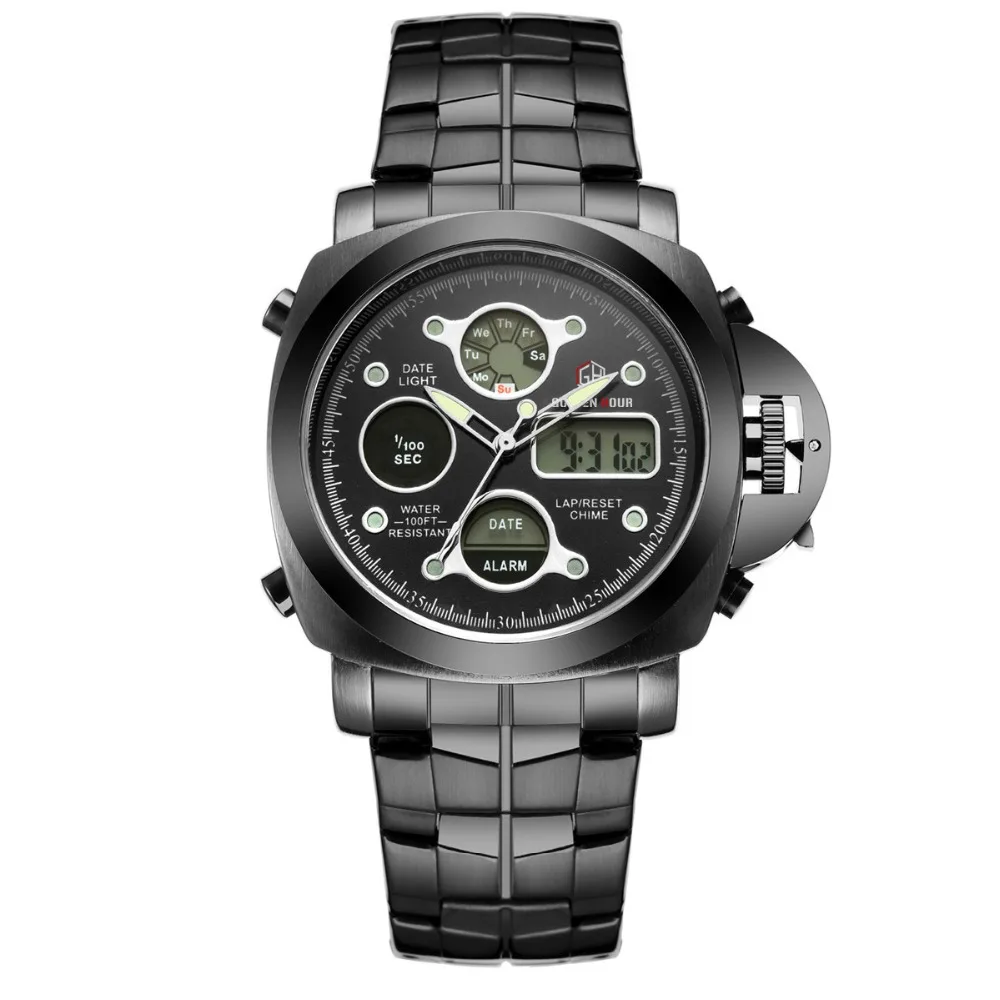 Best Selling All Black Stainless Steel Men Original Brand watch style Analog Digital Alarm Water Resistant