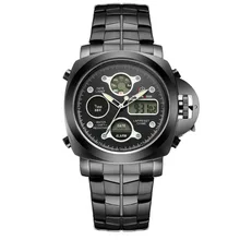 Meilleur Vente Tous Les Noir En Acier Inoxydable Hommes D’origine Marque montre style Analogique Numérique Alarme Résistant À L’eau Relogio Masculino