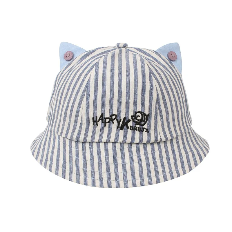Cute Striped Baby Hat Cat Panama Baby Girls Cap Cotton Kids Sun Cap With Ears Spring Summer Letter Boys Cap Baby Boys Clothing (2)