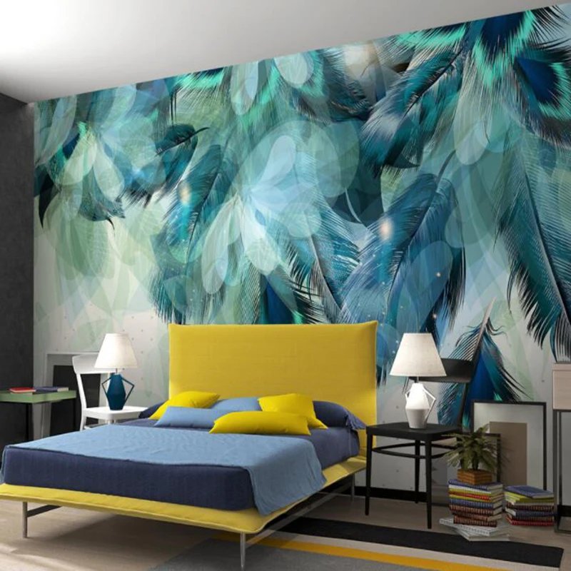 Custom Any Size 3D Nordic Minimalism Blue Feather Mural Modern Abstract Art Wallpaper Wall Fresco Living Room Bedroom Wall Paper Custom Any Size 3D Nordic Minimalism Blue Feather Mural Modern Abstract Art Wallpaper Wall Fresco Living Room Bedroom Wall Paper