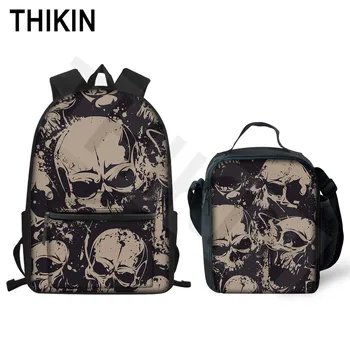 

THIKIN Cool Skull Print High School Bsgs for Boys Classic Kids Student Punk Style School Backpack Men's Popular Daily Mochila
