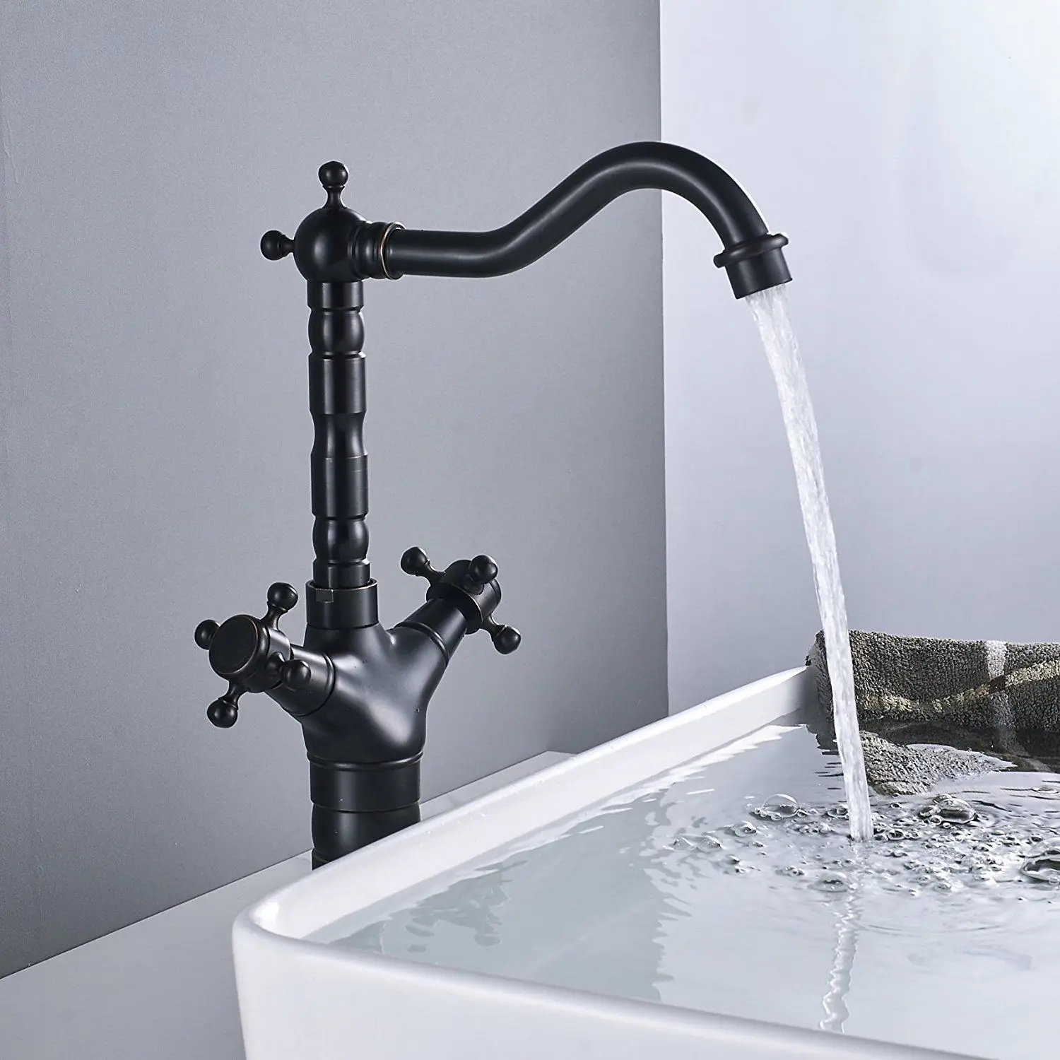Oil Rubbed Bronze Bathroom Sink Faucet Basin Mixer Tap Double Cross Head Handle Hot and Cold Water Mixer Tap ZD311