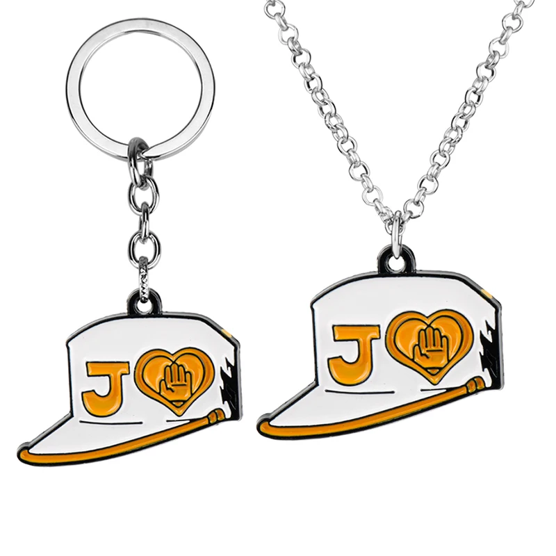 

dongsheng JOJOS BIZARRE ADVENTURE Keychain Necklaces Metal Kujou Jotarou Student Hat DIO Caps Keyring Pendant Anime Jewelry-30