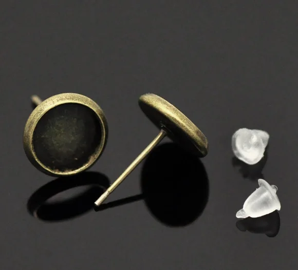 

Antique Bronze Cabochon Settings Earring Post W/ Stoppers 14x10mm(Fit 8mm), sold per packet of 2 pairs new