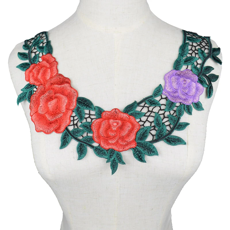 Colorful DIY Embroidered Venise Sewing Applique Floral Lace Neckline