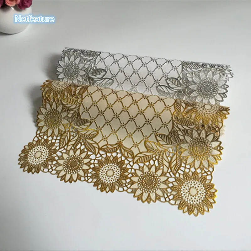 

4PCS/lot Square Bronzing Dining Mat Hollow Insulation Slip Resistant Wine Mat Coaster Mattress Washable Placemat For Table YA833