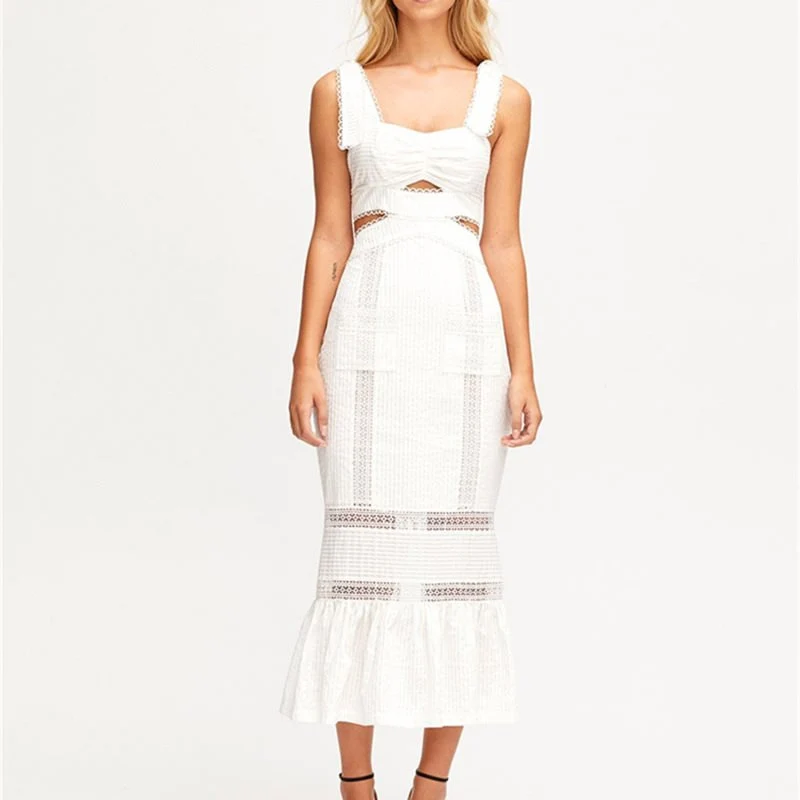 

Hollow Out Slim Waist Woman Mermaid Dress High Waist Bow Tie Backless Spaghetti Strip Maxi Dress Elegant Long Dresses