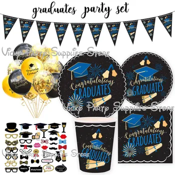 

130pcs/lot Graduation Disposable Tableware Balloon Banner Set Graduation Ceremony Thank-you Dinner Party Decorations Supplies