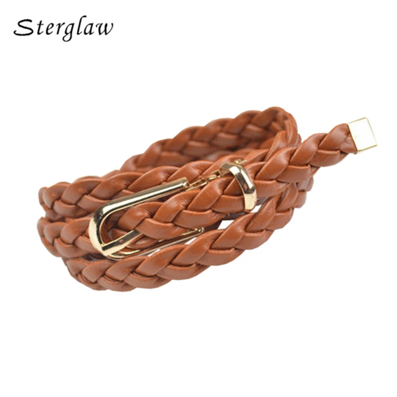 

female designer girls Braided Belt women 2019 PU Leather female belts broekriem, Candy Skinny cinturones mujer sterglaw F144