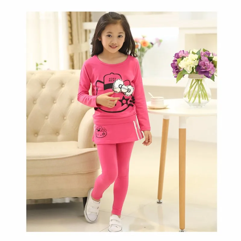

New Spring Kids Clothes Girls Clothing Set Hello Kitty Sprot casual children clothing set girls tops+leggings skirt pants