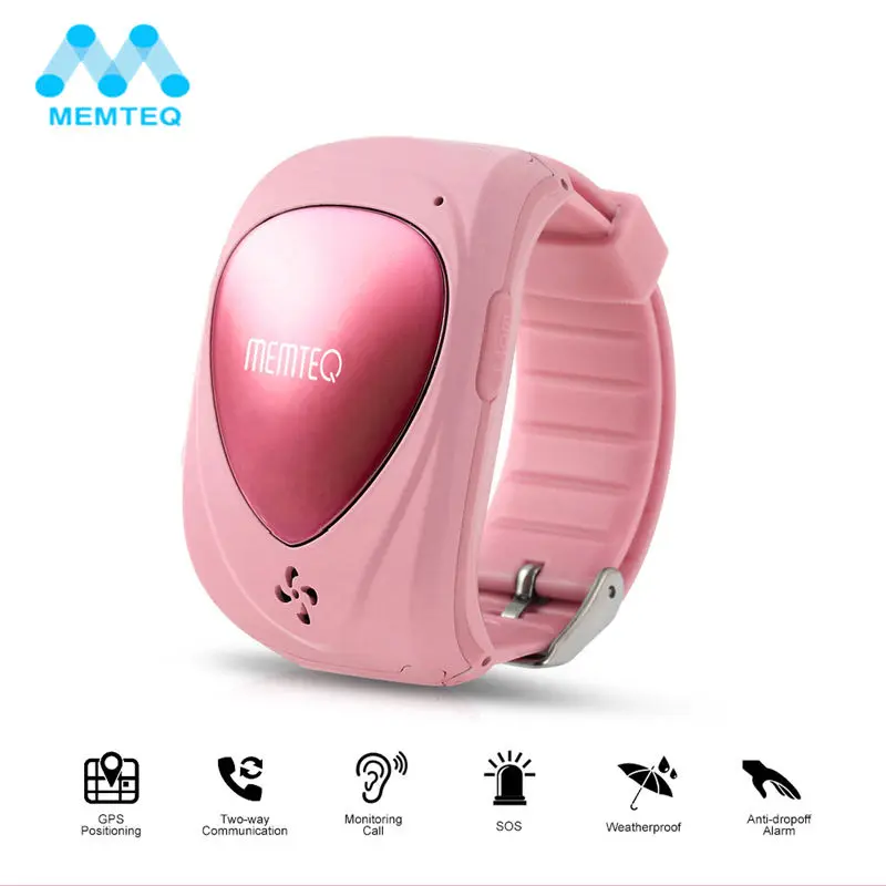 

MEMTEQ Waterproof GPS Tracker Smart Watch Satellite GPS Watch Tracking Alarm Realtime For IOS Android for Kids Tracker Pink