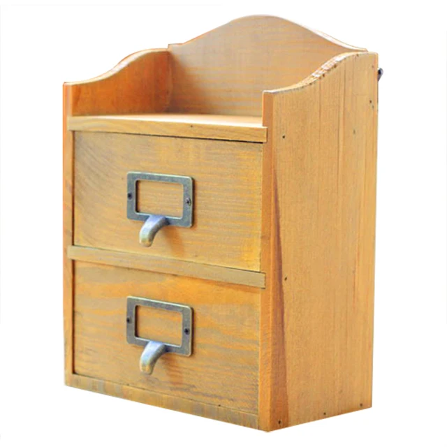 Retro Wooden Drawer Type Storage Box Destop Double Mini Retro Wooden Drawer Type Storage Box Destop Double Mini Cabinets Home Wall Hanging Finishing Lockers