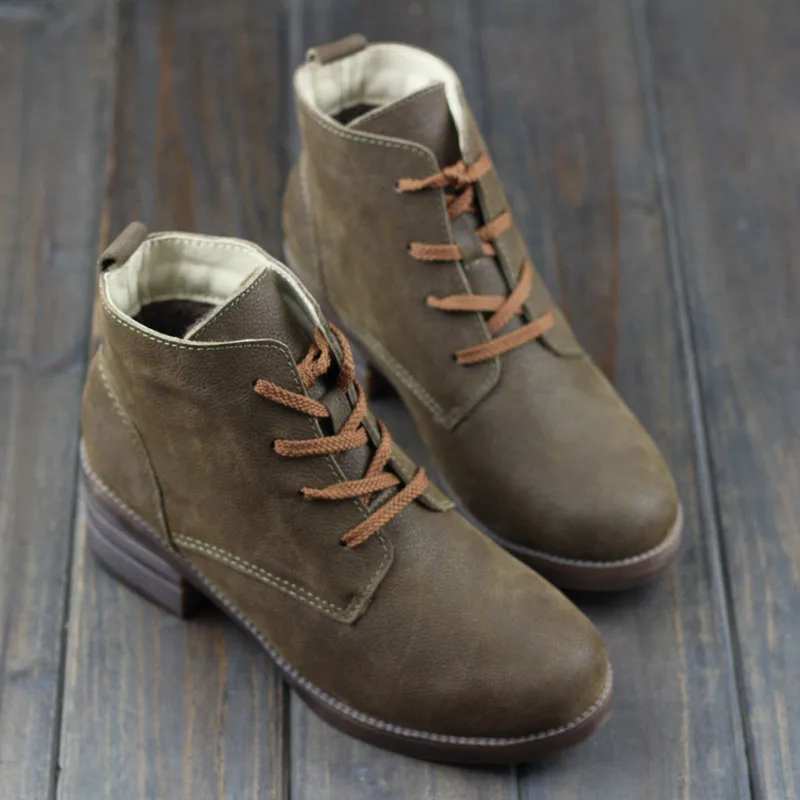 

Women's Boots Genuine Leather lace up Ladies Ankle Boots 3-5cm Square heel Shoes Female Spring/Autumn Footwear (k11)