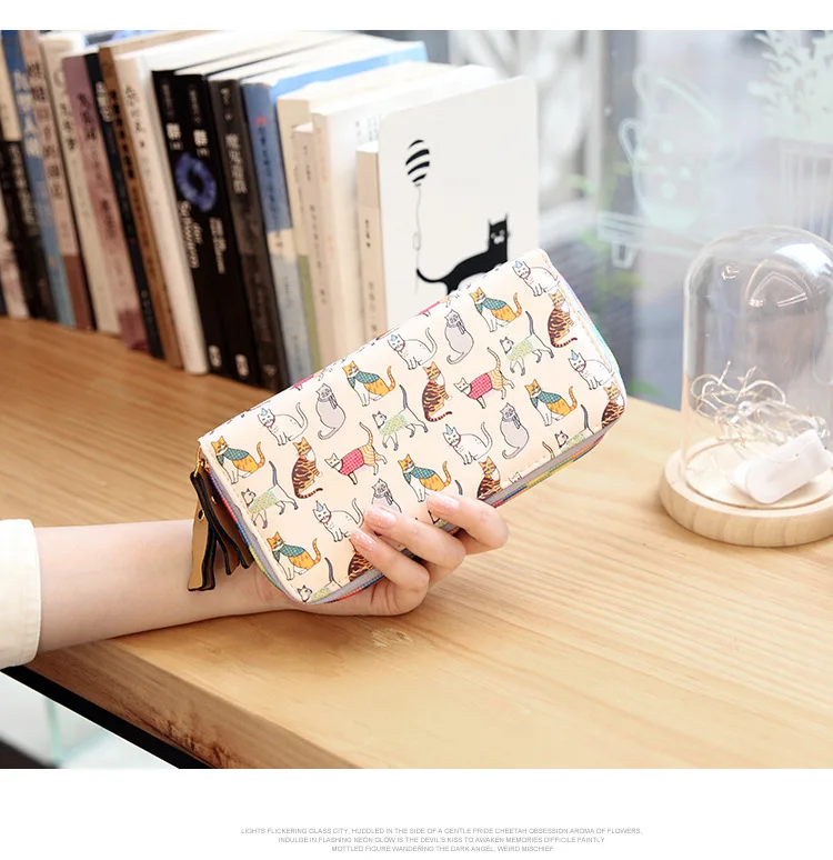 beige wallet Новинка, женские кошельки, длинные, на молнии, для девушек, милые, Мультяшные животные, кошка, женский бумажник, Роскошный кошелек, для монет, кожаный кошелек - Цвет: beige wallet