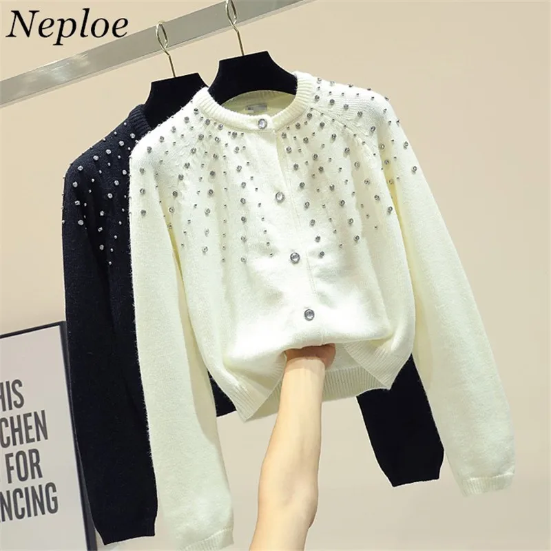 

Neploe Heavy Diamonds Sweater Cardigan Long Sleeve O-neck Knitted Jacket 2019 New Single Breasted Knitwear Coat Women Tops 37760