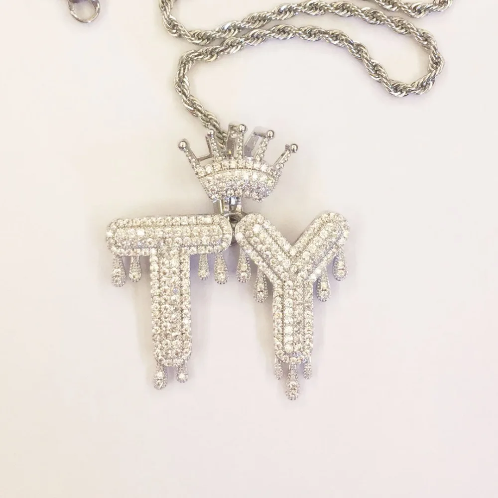 Omyfun Factory Price Custom Name A Z Drip Bubble Crown Letters Pendant Necklace Alphabet Cz Iced Initials Diy Letter Jewelry Pendant Necklaces Aliexpress