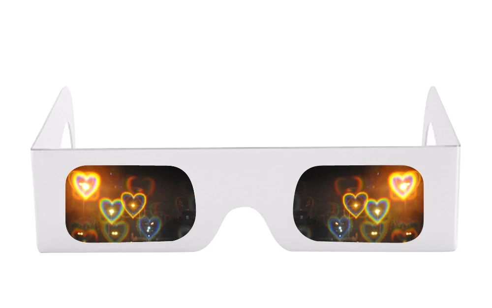 Светящееся сердце, дифракционные очки, прозрачные линзы, белая оправа, 3D очки для Рейв, музыкальных фестивалей, светильник-шоу, концертов и фейерверков