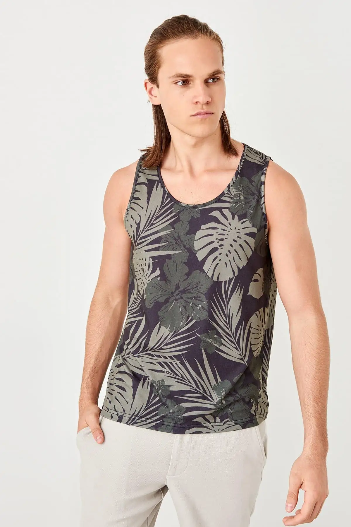 

Trendyol Haki Mens Floral Singlet TMNSS19QA0112