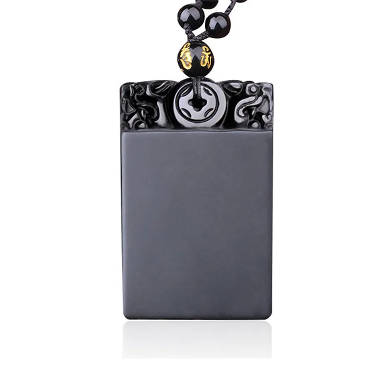 

100% Natural Obsidian Agates Pendant Lucky Nothing Without Words Women Men's Amulet Lucky Jades Jewelry Pendants+Beads Necklace