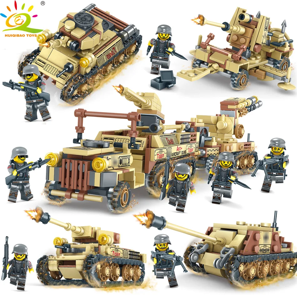 

HUIQIBAO TOYS 678pcs 4in1 Army WW2 Truck Soldier Building Blocks For Children Compatible Legorreta Military Figures Tank Bricks