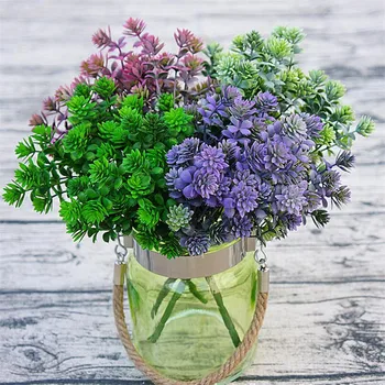 

6pcs Plastic Green Plant Artificial Colorful Lotus Greenery Grass Bunch for Wedding Centerpieces Greenery Wall Decoration