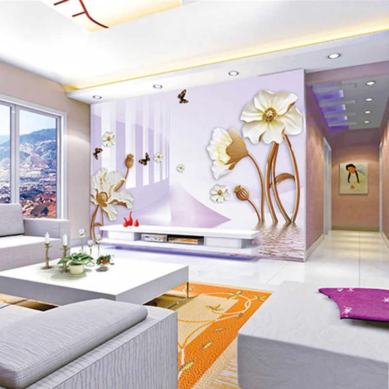 

QINGCHUN Custom Print 3D Fabric &Textile Wallcoverings For Walls Murals Matt Silk For Living Room Modern Flower Butterfly Good