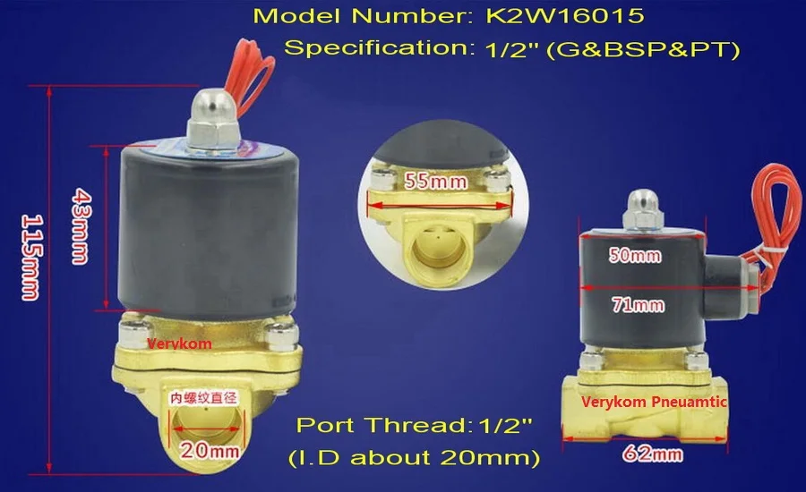 Verykom пневматический 2 Way N/C водой Электрический электромагнитный клапан воздуха Газ дизельное топливо 1/8 1/4 3/8 1/2 дюймов " 2" 12V 24V DC AC 110V 220V - Цвет: DN15