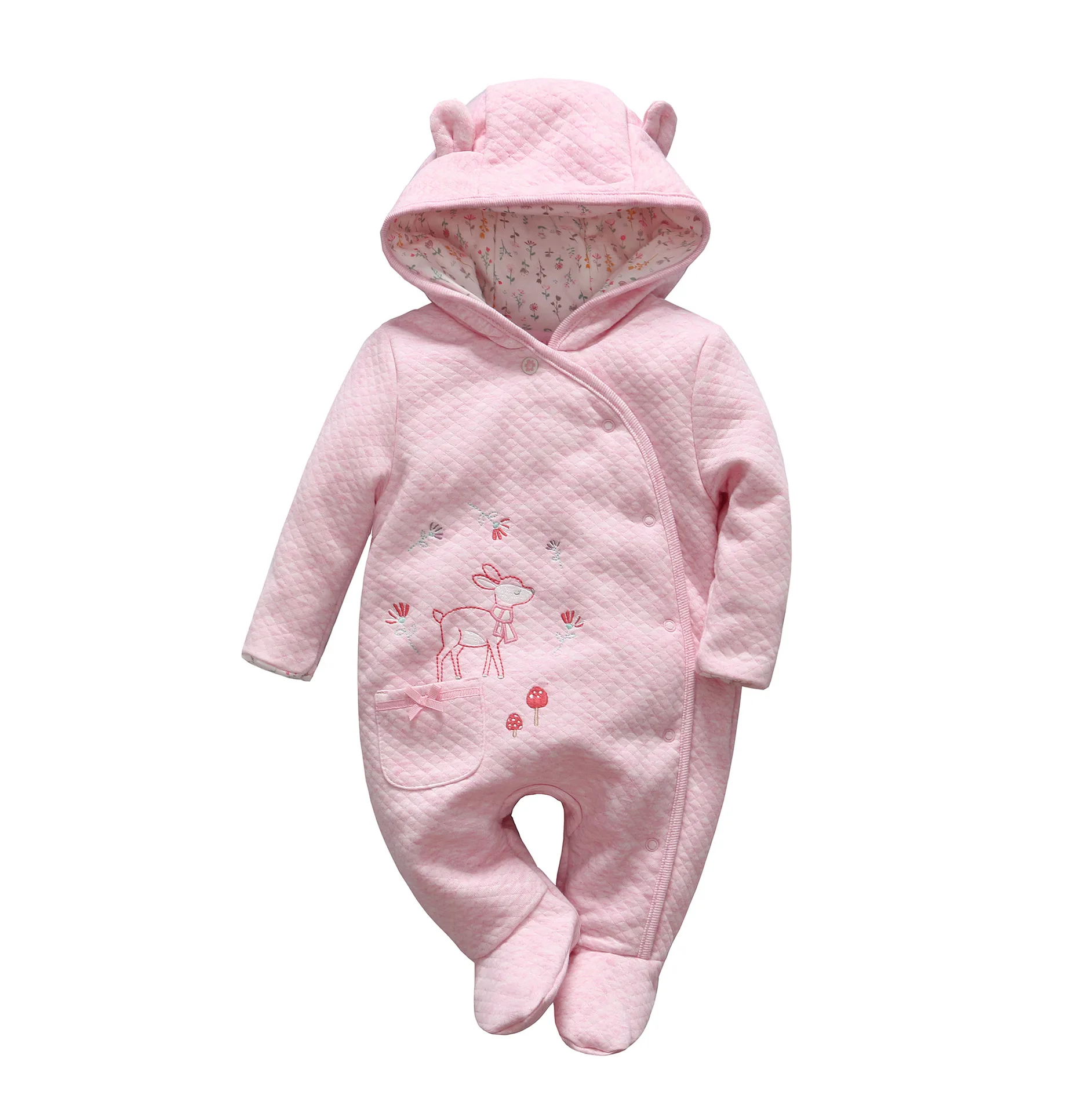 

2018 Baby Clothes Newborn Baby Girl Winter Clothing Baby Thickening Cotton Animal Rompers Newborn Floral Hooded Jumpsuit