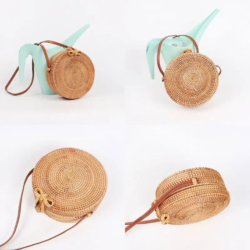 

Women Shoulder Bag Straw Rattan Woven Round Messenger Handbag Beach Travel Purse Crossbody