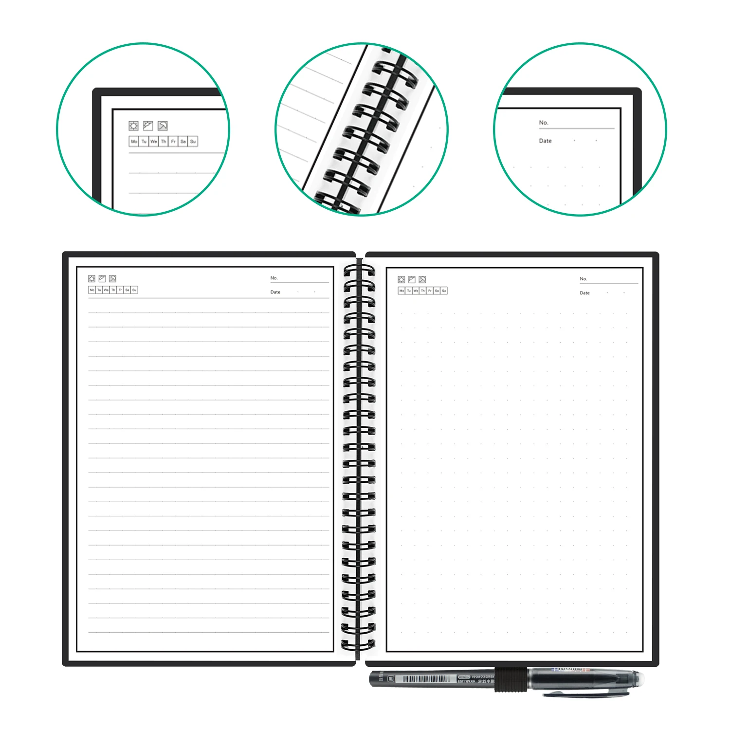 Erasable Notebook Paper Reusable Smart Wirebound Notebook Cloud Storage Flash Storage App Connection Notepad Lined With Pen