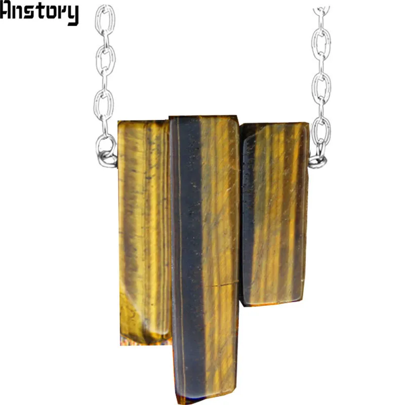 Irregular Rectangle Lapis Lazuli Necklace Vintage Handmade Natural Stone Necklace For Women Stainless Steel Jewelry TN436 - Окраска металла: Natural Tiger Eye