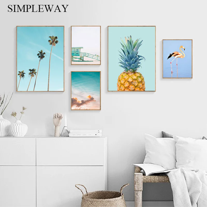 

Tropical Decoration Picture Scandinavian Pineapple Sea Beach Poster Landscape Print Scenery Wall Art Canvas Painting Home Decor