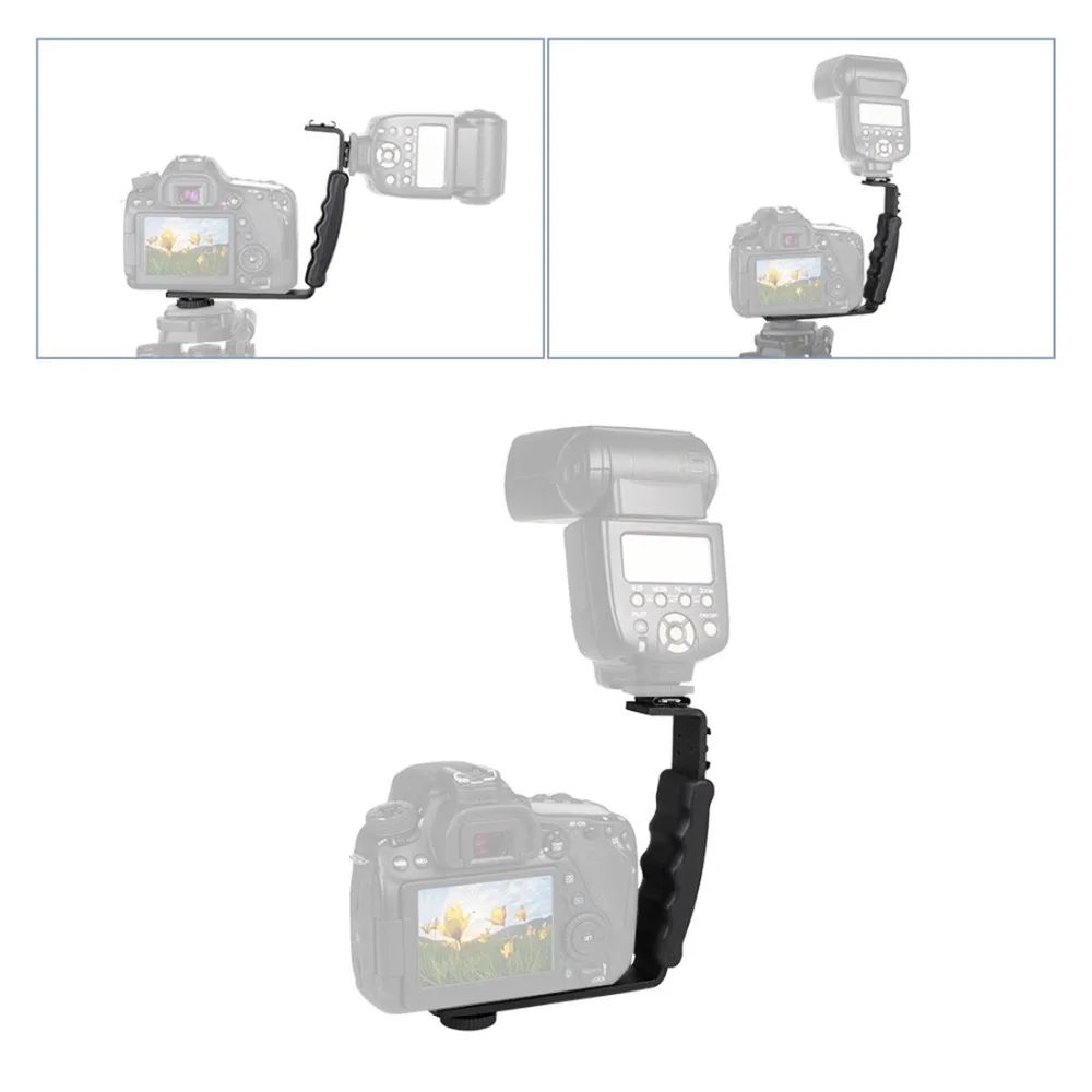 L-образные подставки для камеры с углом 2 башмака, кронштейн для вспышки, DV светильник, лоток, двойной держатель для холодного башмака для DSLR, SLR, видеокамеры, фотографии