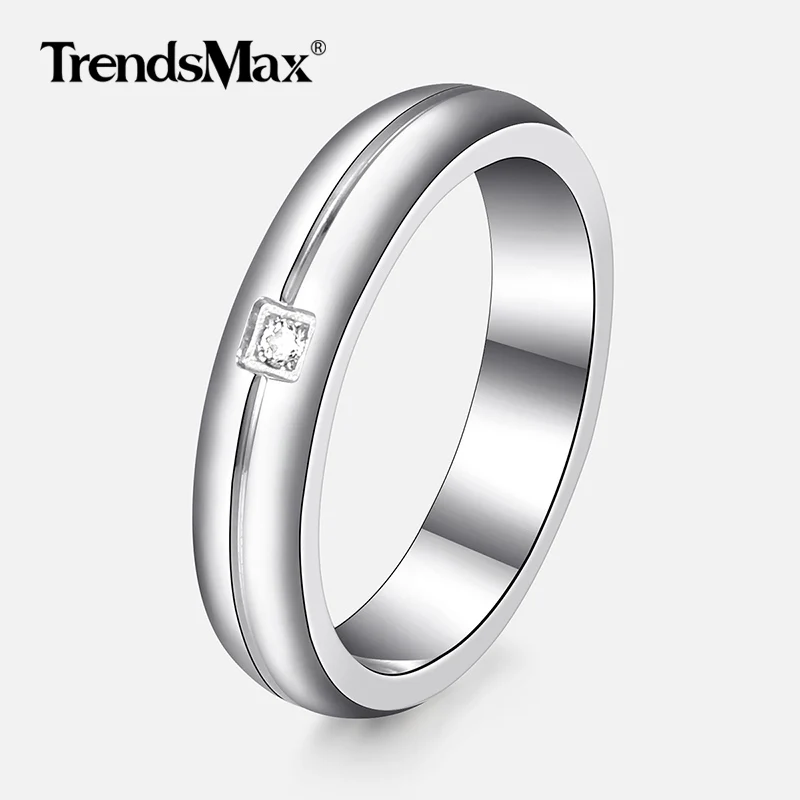 

4mm Silver Clear CZ Women's Ring Stainless Steel Classic Engagement Wedding Bands Ring Anniversary Gift for Women Jewelry KR180