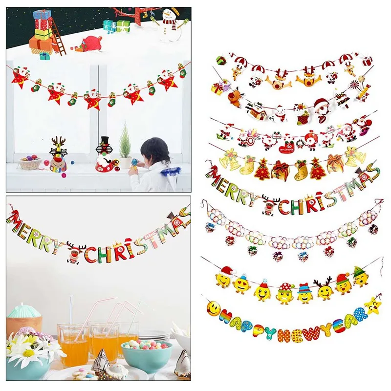 

Christmas Decoration Banner Flag New Year Party Decoration Santa Snowman Parachute Flags Garlands Christmas Decor