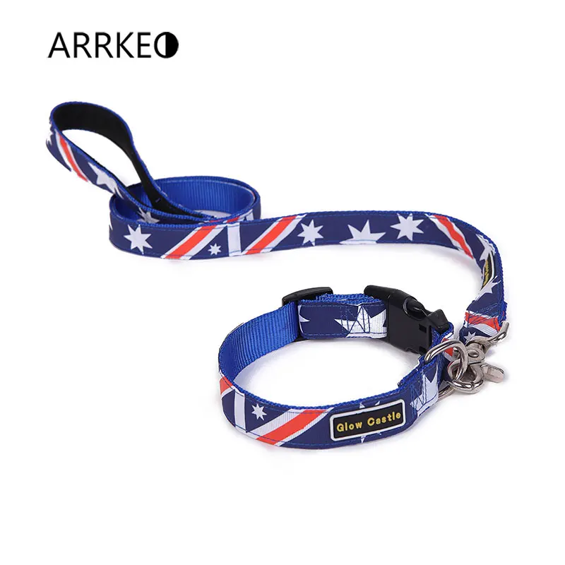 ARRKEO USA Canada Flag Nylon Dog Collar with Dog Leash Lead Puppy Cat Pet Supplies Dog Accessories 120 CM For Large Small Dogs (7)