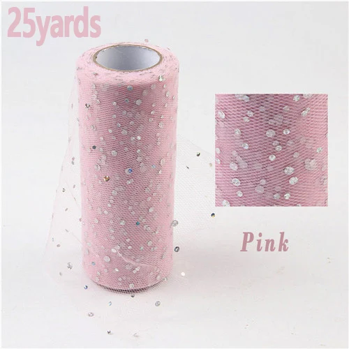 15 см ширина 10/25 ярдов блеск рулон тюля с блестками катушка пачка Свадебная отделка органзы лазер DIY ремесло день рождения поставки - Цвет: Pink 25yards
