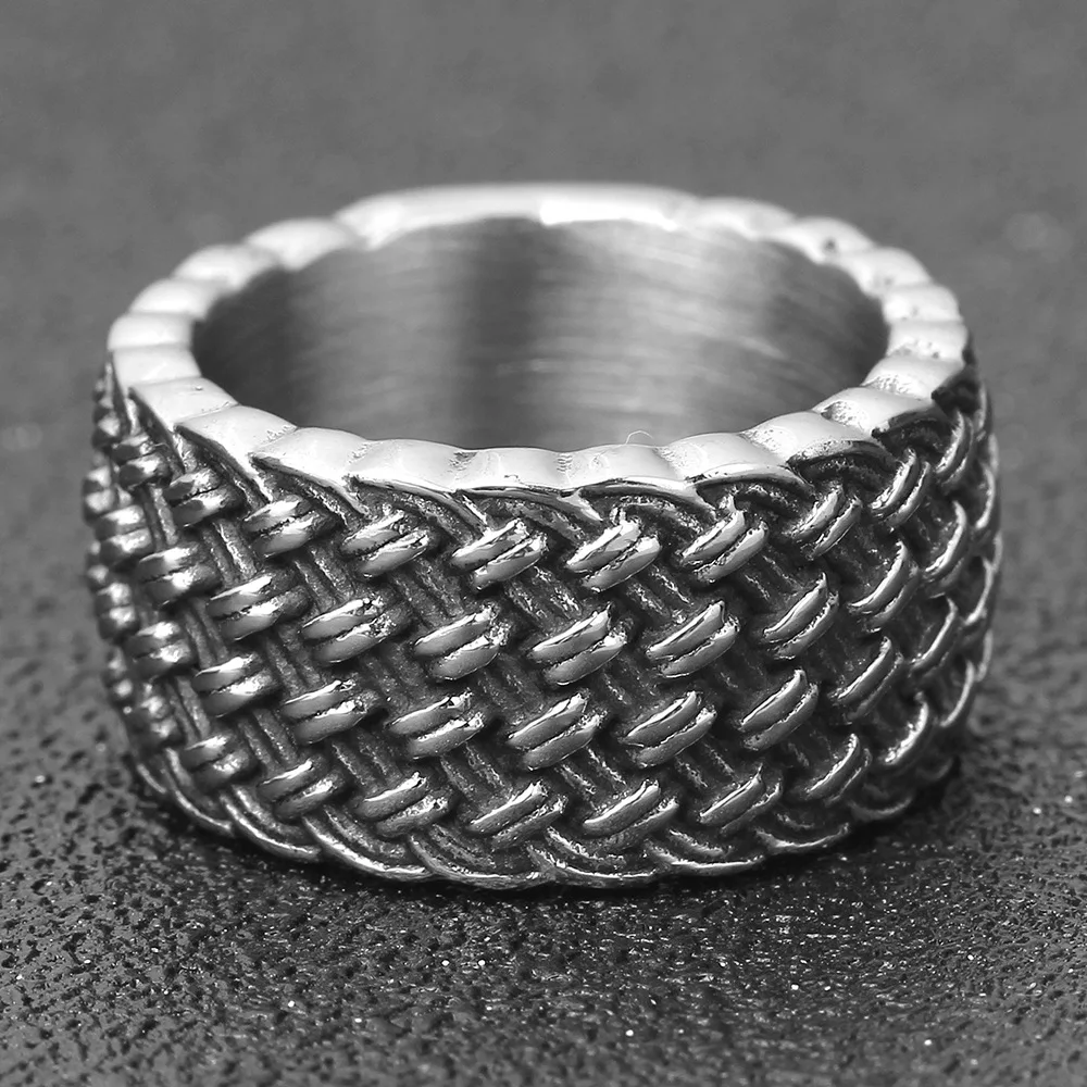 Fashion Gothic Weave Ring Punk Style Stainless Steel Jewelry 11mm Wide Mens Ring Dropshipping