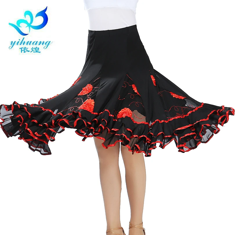 Ballroom Dance Costume Skirt Modern Standard Waltz Dancer Half Dress Latin Salsa Cha Cha Big Swing Elastic Waistband A2537